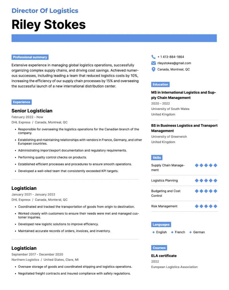 Perfect Logistics Resume Examples Get Hired Faster